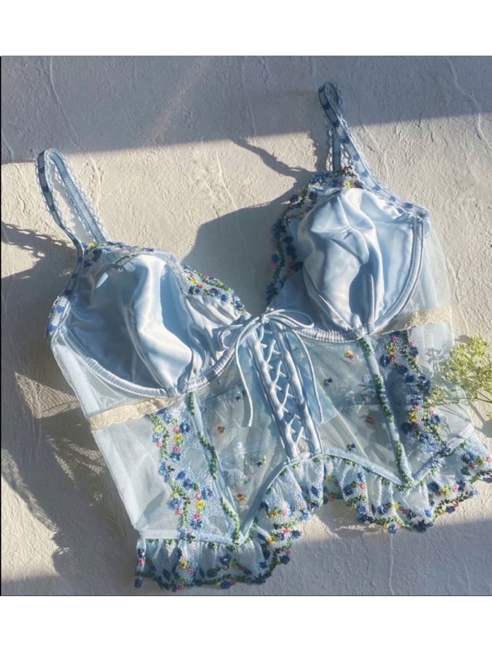 🍋 2PC Bustier & Panty. For Love and Lemons Midsummer Heart Embroidered